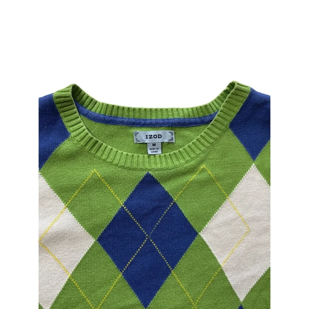 IZOD Mens Argyle Crew Neck Sweater Green Blue White Medium Long Spring  Preppy‎